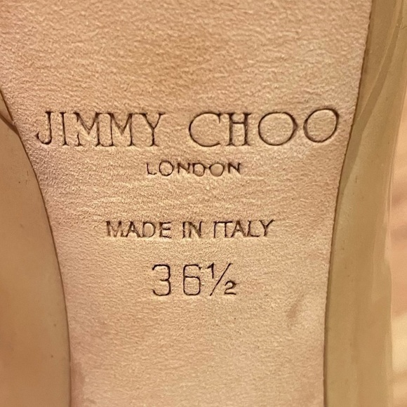 Jimmy Choo beige patent leather platform stiletto heels size 6.5 - Picture 7 of 9